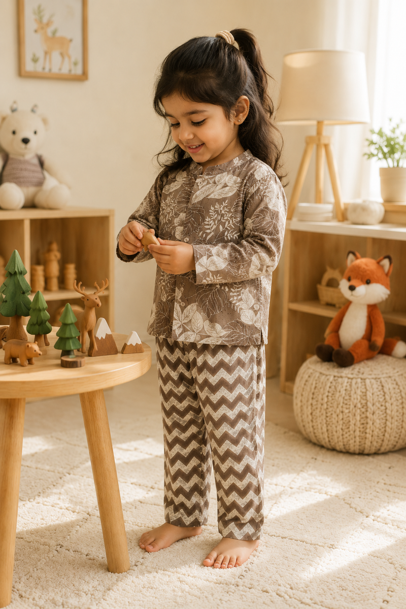 Beige Floral -  Baby 100% Cotton Coord Set