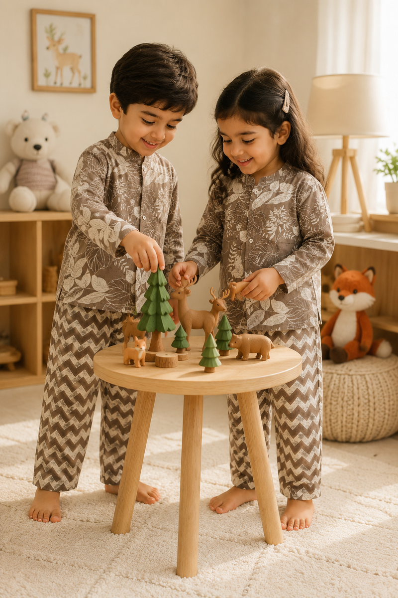Beige Floral -  Baby 100% Cotton Coord Set