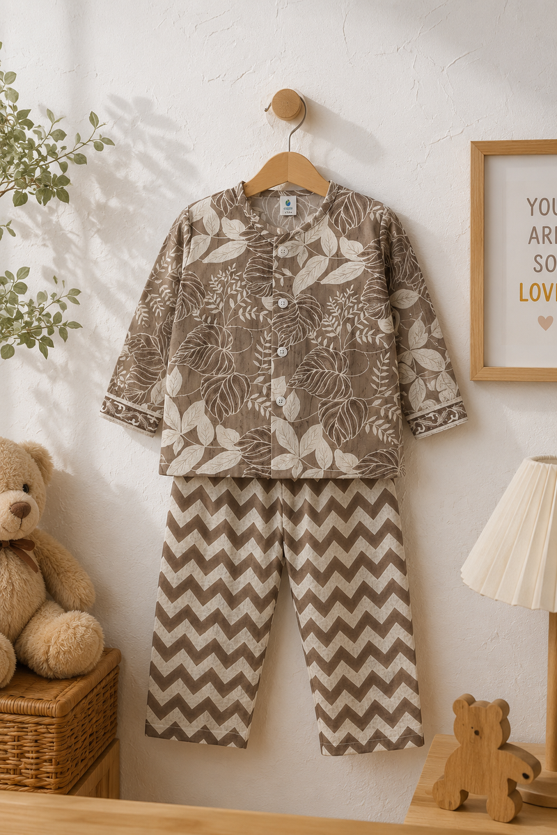 Beige Floral -  Baby 100% Cotton Coord Set