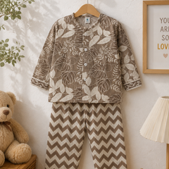 Beige Floral -  Baby 100% Cotton Coord Set