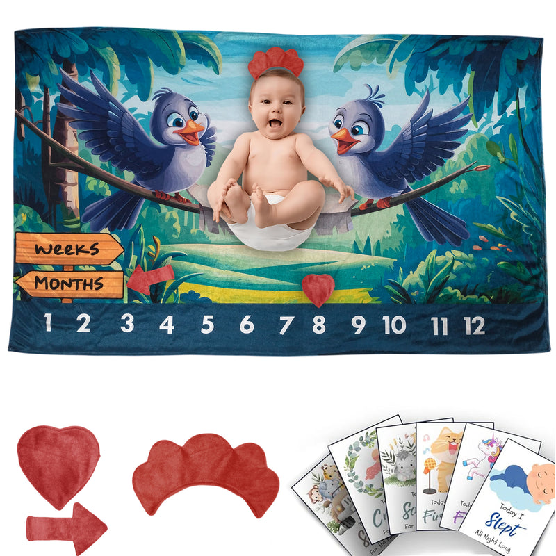 Birds - Milestone Blanket Quilt with 6 Milestone Cards and Markers