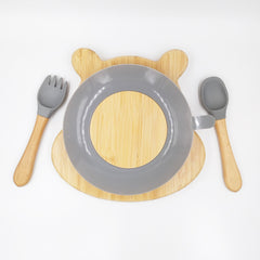 Hippo Grey- Kradyl Kroft Bamboo Silicone Bowl & Spoon Set for Babies and Toddlers