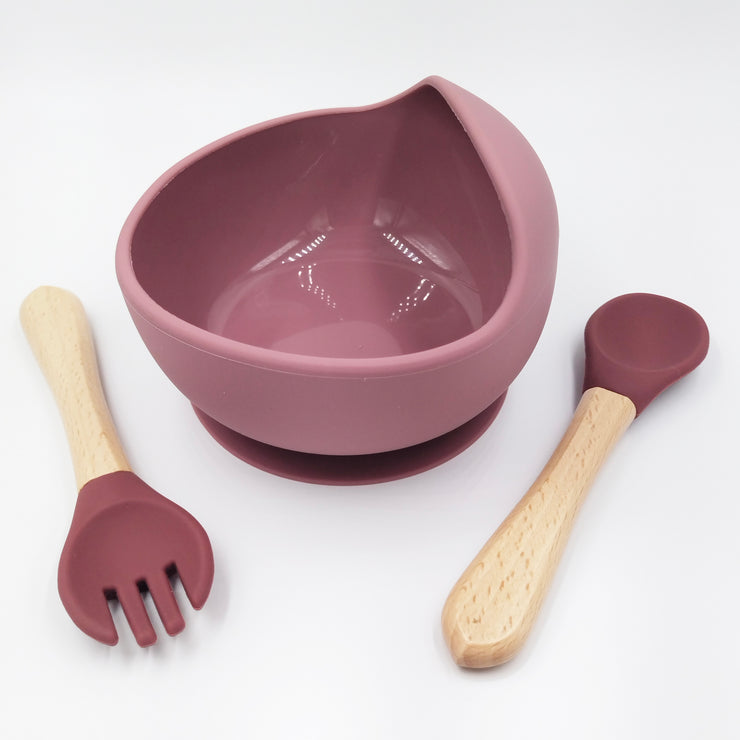 Slicone Mauve- Kradyl Kroft Bamboo Silicone Bowl Spoon Set for Babies and Toddlers