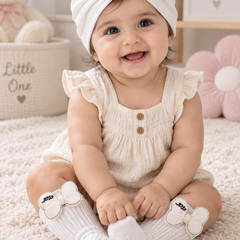 Baby Girl Turban Cap and Socks Set | Stretchy Fabric | Good Fit - Bow White Star