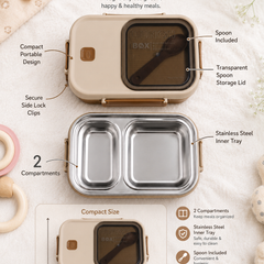 2 Compartment Stainless Steel Lunch Box | Leak Proof Easy Lock | BPA Free Food Grade Tiffin Box