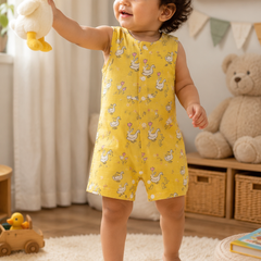 Yellow Duck | Sleeveless | Unisex Romper Bodysuit | 100% Cotton Muslin for 0 to 2 Yrs