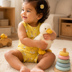 Yellow Duck | Sleeveless | Unisex Romper Bodysuit | 100% Cotton Muslin for 0 to 2 Yrs