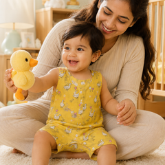 Yellow Duck | Sleeveless | Unisex Romper Bodysuit | 100% Cotton Muslin for 0 to 2 Yrs
