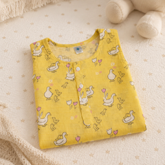 Yellow Duck | Sleeveless | Unisex Romper Bodysuit | 100% Cotton Muslin for 0 to 2 Yrs