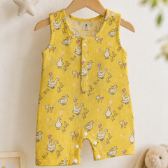 Yellow Duck | Sleeveless | Unisex Romper Bodysuit | 100% Cotton Muslin for 0 to 2 Yrs