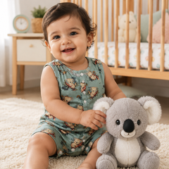 Teal Koala | Sleeveless | Unisex Romper Bodysuit | 100% Cotton Muslin for 0 to 2 Yrs