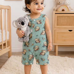 Teal Koala | Sleeveless | Unisex Romper Bodysuit | 100% Cotton Muslin for 0 to 2 Yrs
