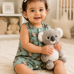 Teal Koala | Sleeveless | Unisex Romper Bodysuit | 100% Cotton Muslin for 0 to 2 Yrs