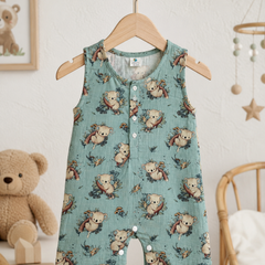 Teal Koala | Sleeveless | Unisex Romper Bodysuit | 100% Cotton Muslin for 0 to 2 Yrs