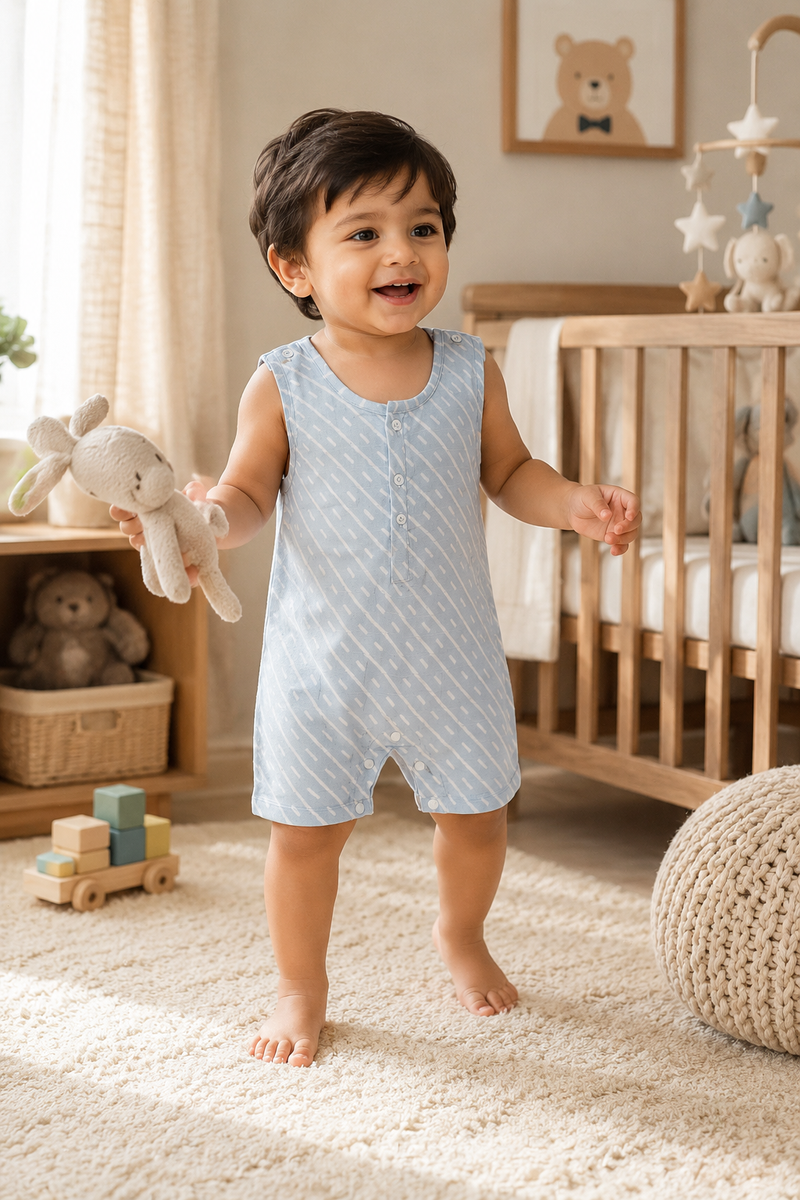 Sky Blue | Sleeveless | Unisex Romper Bodysuit | 100% Cotton Muslin for 0 to 2 Yrs