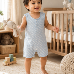 Sky Blue | Sleeveless | Unisex Romper Bodysuit | 100% Cotton Muslin for 0 to 2 Yrs