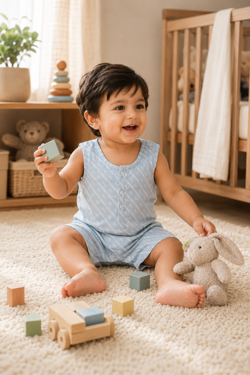 Sky Blue | Sleeveless | Unisex Romper Bodysuit | 100% Cotton Muslin for 0 to 2 Yrs