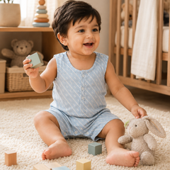 Sky Blue | Sleeveless | Unisex Romper Bodysuit | 100% Cotton Muslin for 0 to 2 Yrs