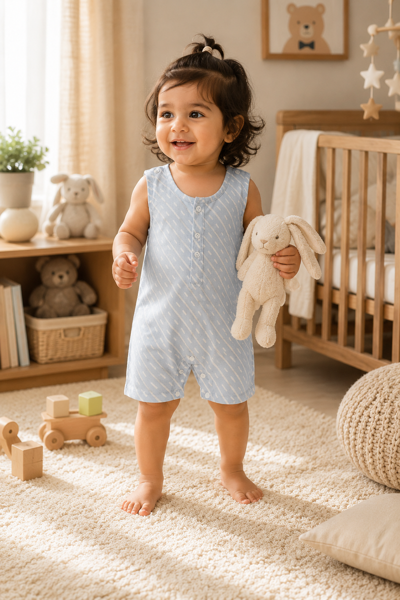 Sky Blue | Sleeveless | Unisex Romper Bodysuit | 100% Cotton Muslin for 0 to 2 Yrs