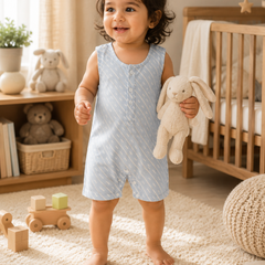 Sky Blue | Sleeveless | Unisex Romper Bodysuit | 100% Cotton Muslin for 0 to 2 Yrs