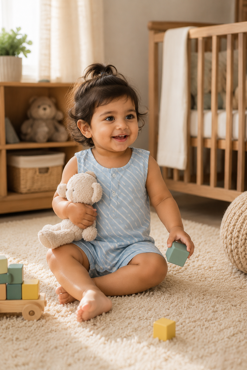 Sky Blue | Sleeveless | Unisex Romper Bodysuit | 100% Cotton Muslin for 0 to 2 Yrs