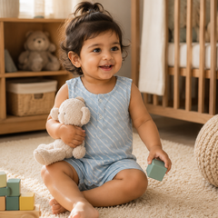 Sky Blue | Sleeveless | Unisex Romper Bodysuit | 100% Cotton Muslin for 0 to 2 Yrs