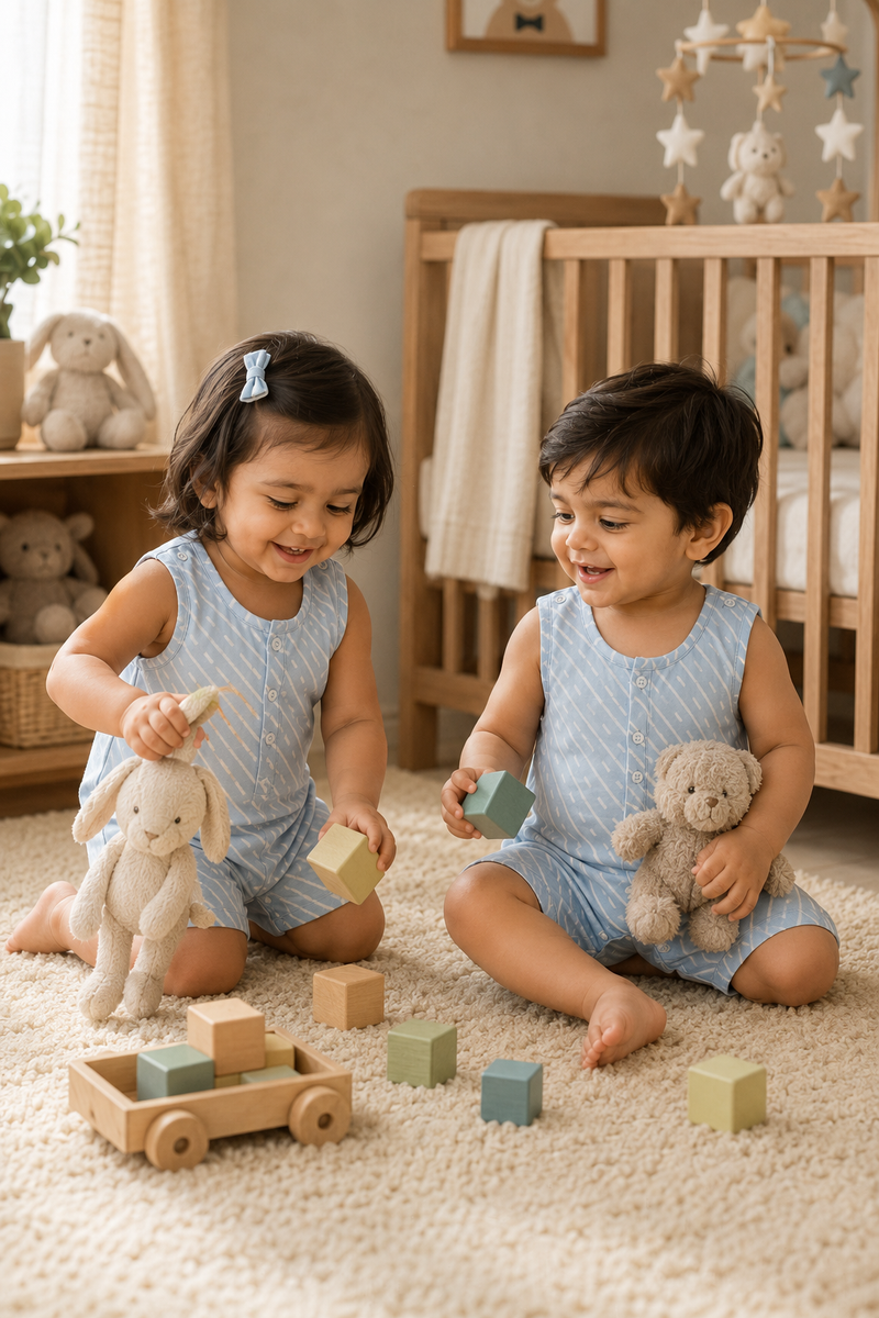 Sky Blue | Sleeveless | Unisex Romper Bodysuit | 100% Cotton Muslin for 0 to 2 Yrs