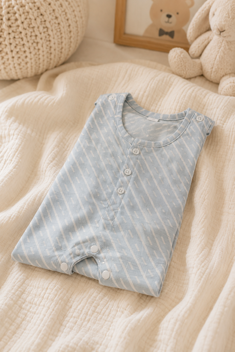 Sky Blue | Sleeveless | Unisex Romper Bodysuit | 100% Cotton Muslin for 0 to 2 Yrs