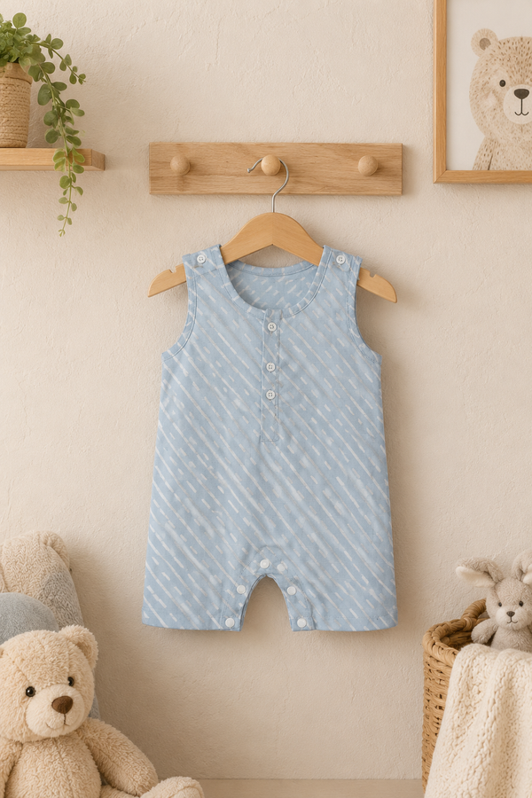 Sky Blue | Sleeveless | Unisex Romper Bodysuit | 100% Cotton Muslin for 0 to 2 Yrs