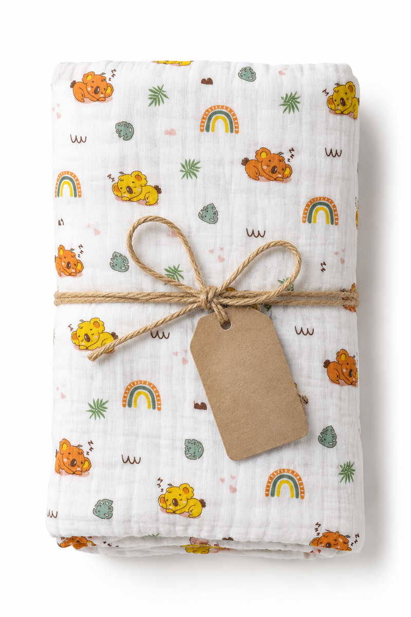 Muslin Swaddle for Infants 100 X 120 Cms - Orange Koala