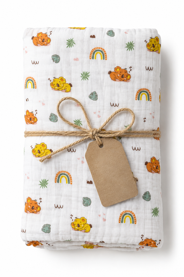 Muslin Swaddle for Infants 100 X 120 Cms - Orange Koala
