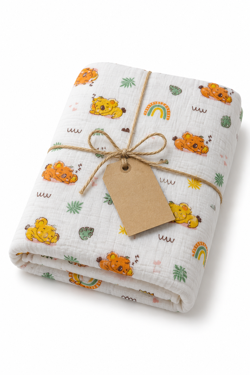 Muslin Swaddle for Infants 100 X 120 Cms - Orange Koala