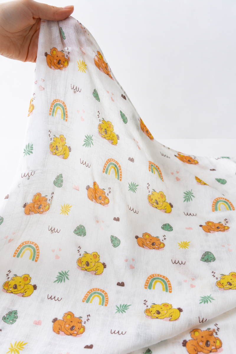 Muslin Swaddle for Infants 100 X 120 Cms - Orange Koala