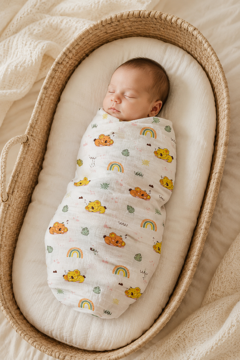 Muslin Swaddle for Infants 100 X 120 Cms - Orange Koala