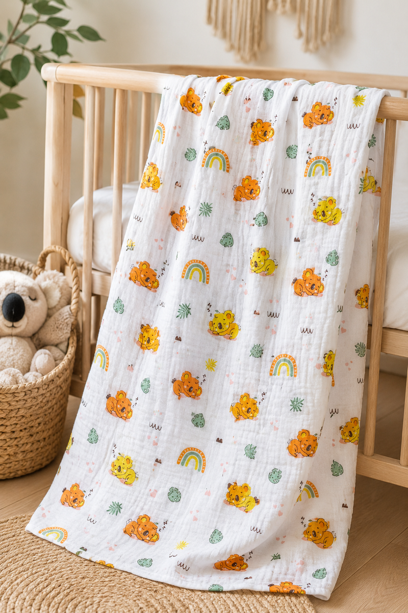 Muslin Swaddle for Infants 100 X 120 Cms - Orange Koala