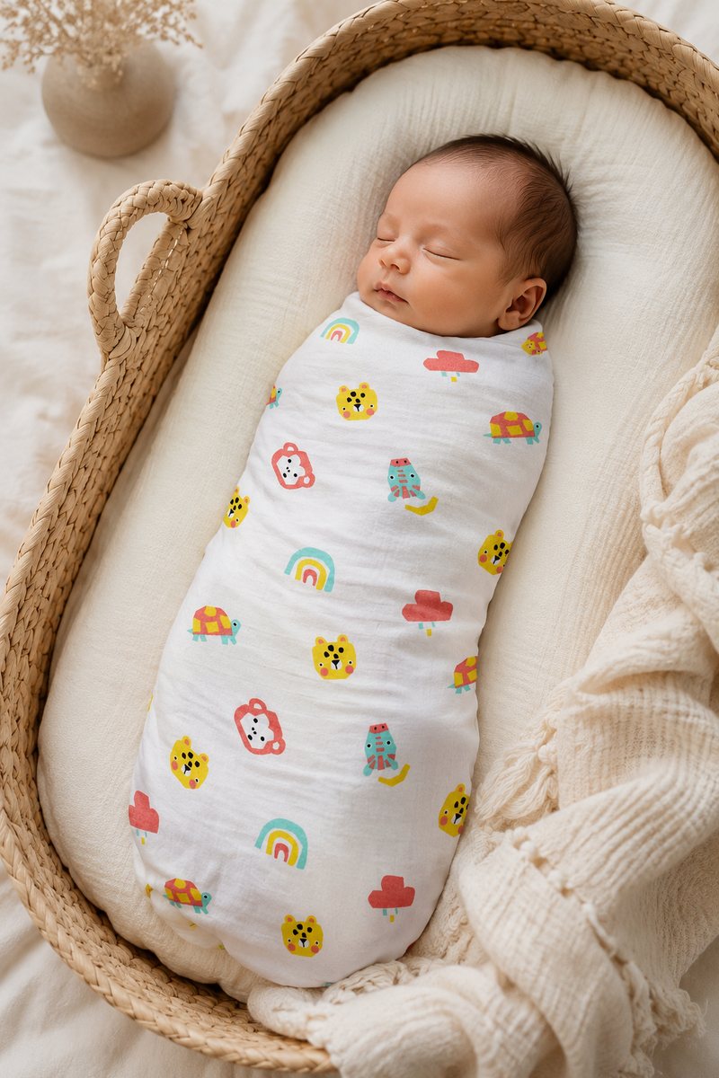 Muslin Swaddle for Infants 100 X 120 Cms - Turtle