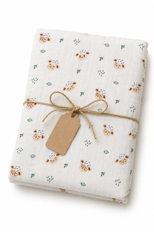 Muslin Swaddle for Infants 100 X 120 Cms - White Sheep