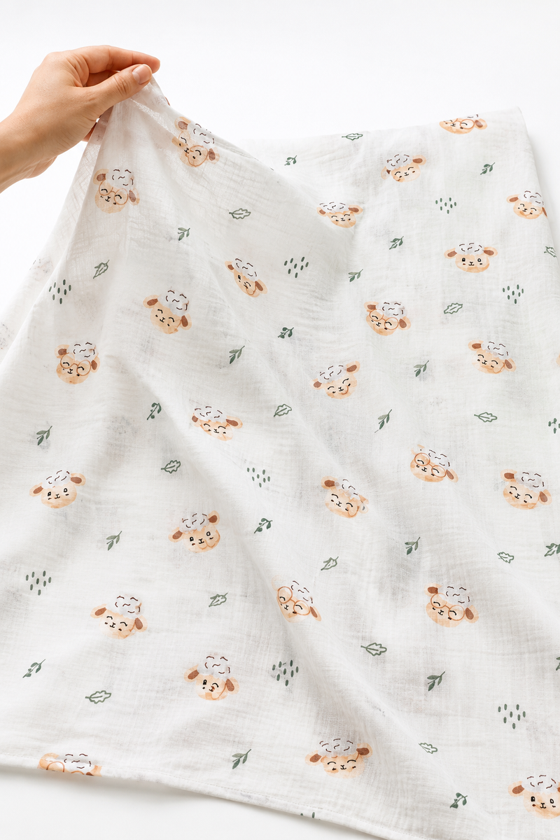 Muslin Swaddle for Infants 100 X 120 Cms - White Sheep