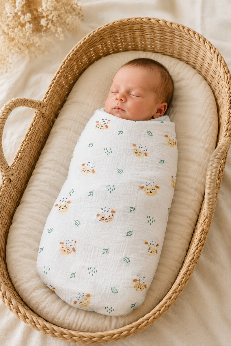 Muslin Swaddle for Infants 100 X 120 Cms - White Sheep
