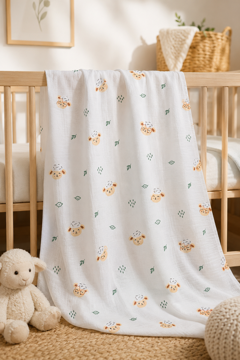 Muslin Swaddle for Infants 100 X 120 Cms - White Sheep