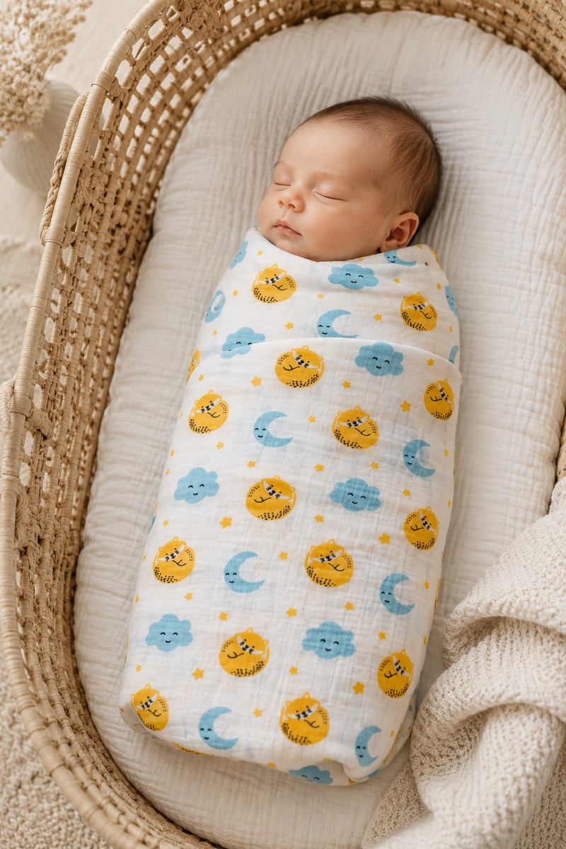 Muslin Swaddle for Infants 100 X 120 Cms - Sun N Moon