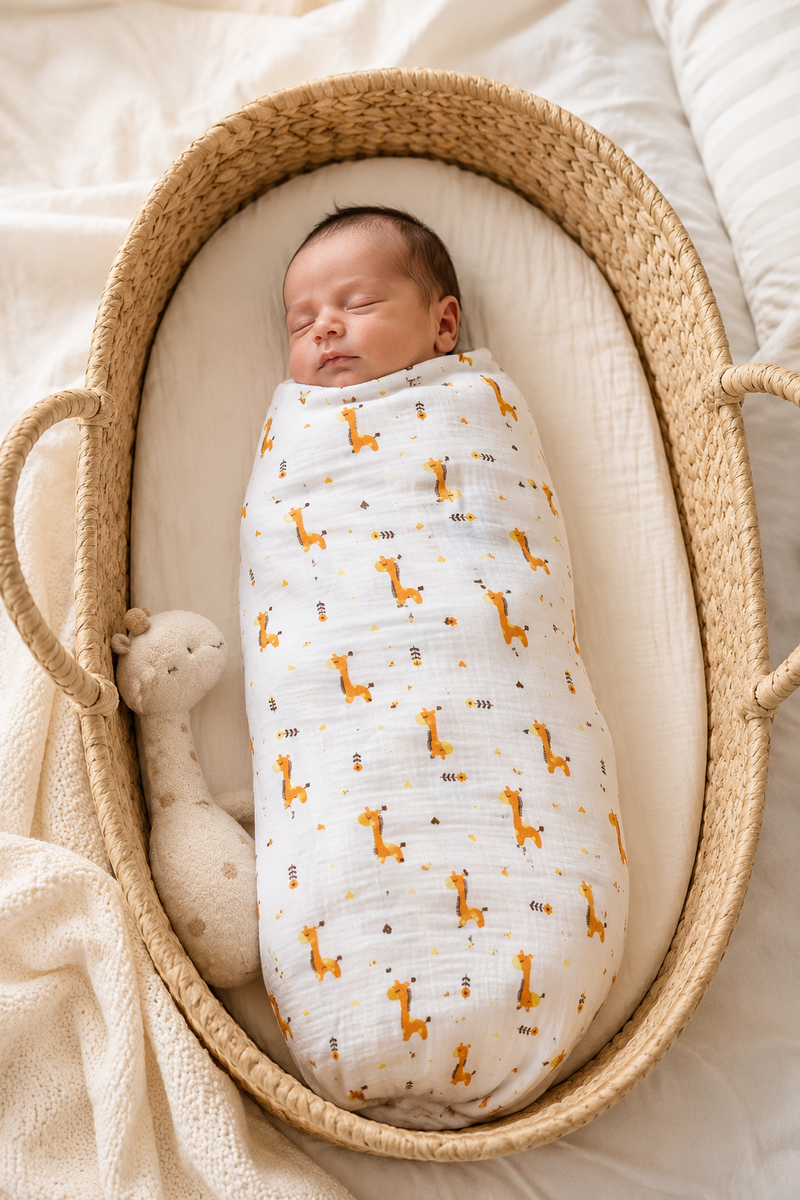 Muslin Swaddle for Infants 100 X 120 Cms - Giraffe