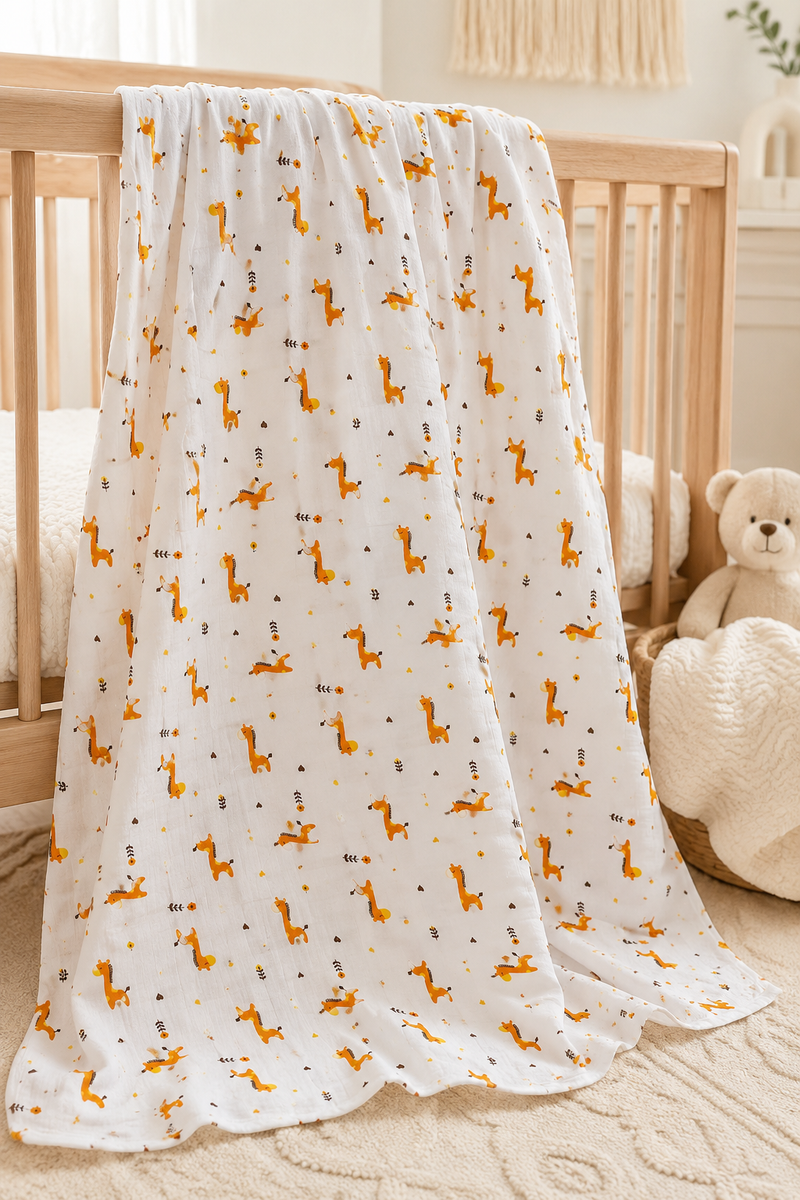 Muslin Swaddle for Infants 100 X 120 Cms - Giraffe