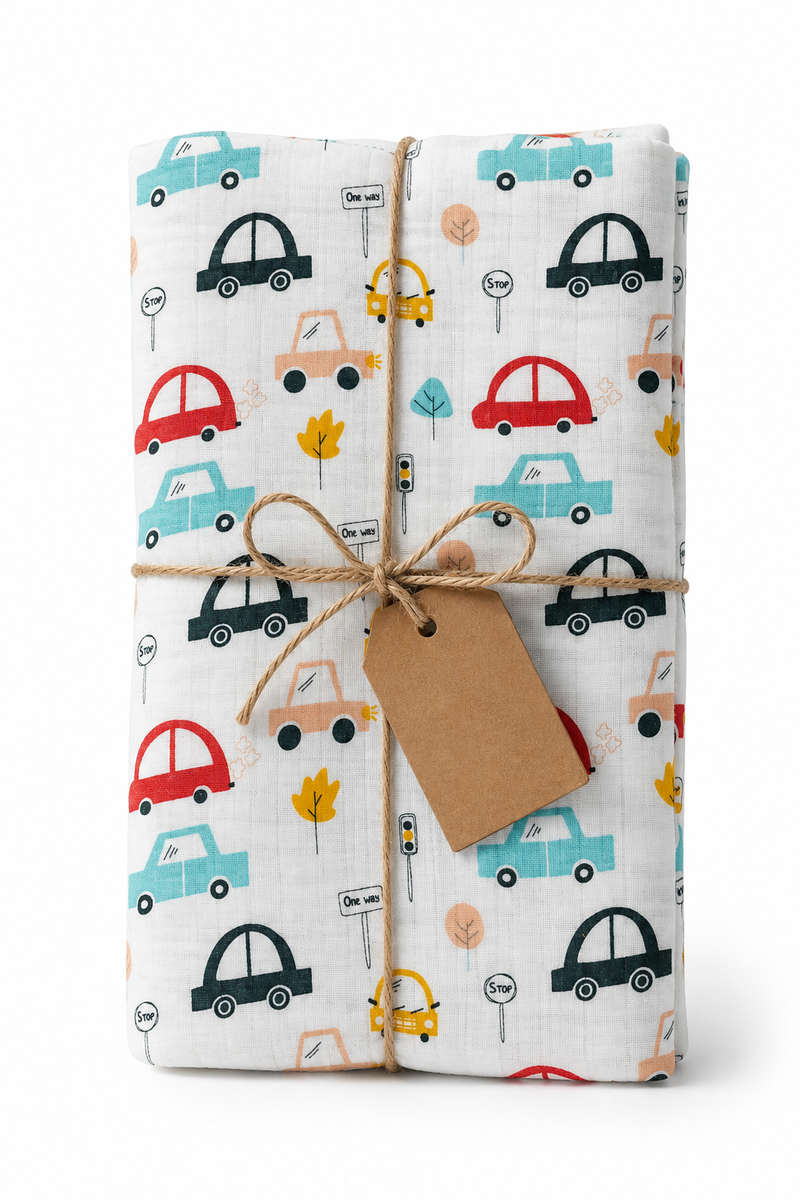 Muslin Swaddle for Infants 100 X 120 Cms - Cars
