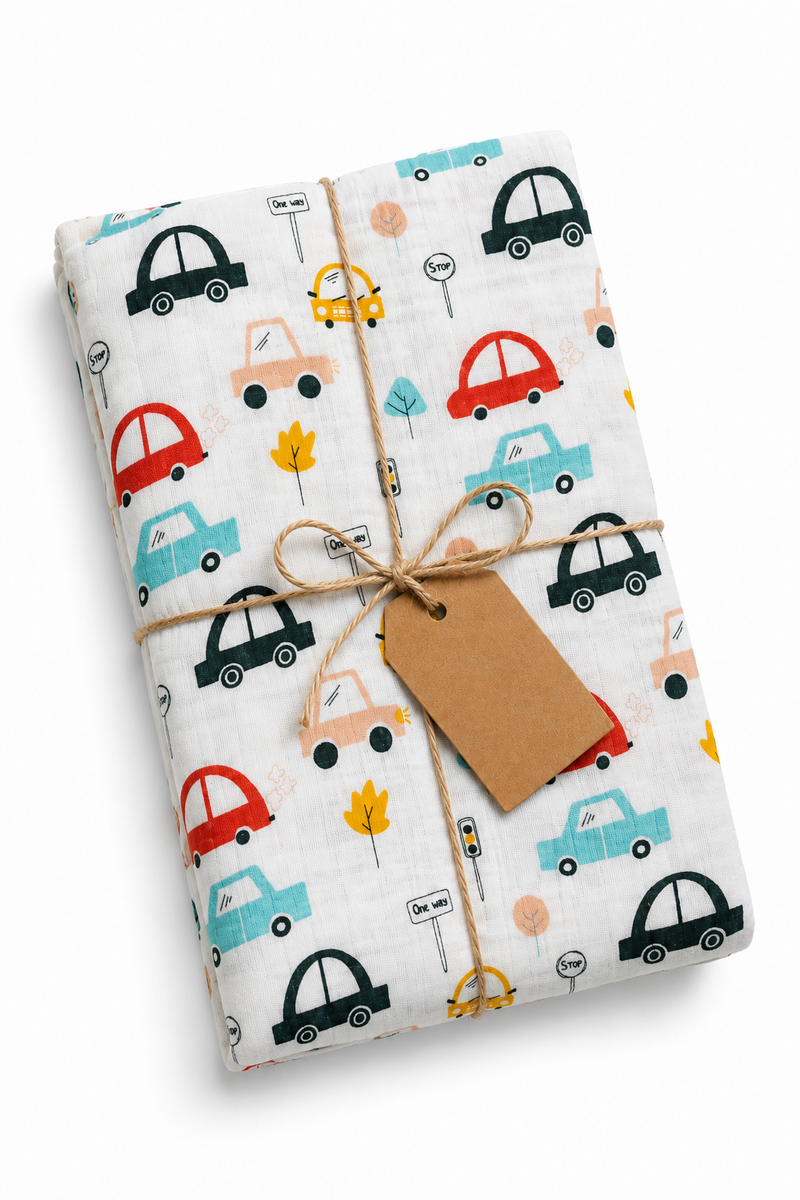 Muslin Swaddle for Infants 100 X 120 Cms - Cars