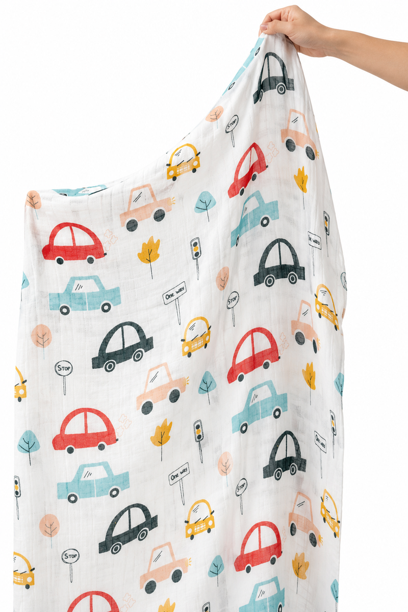 Muslin Swaddle for Infants 100 X 120 Cms - Cars