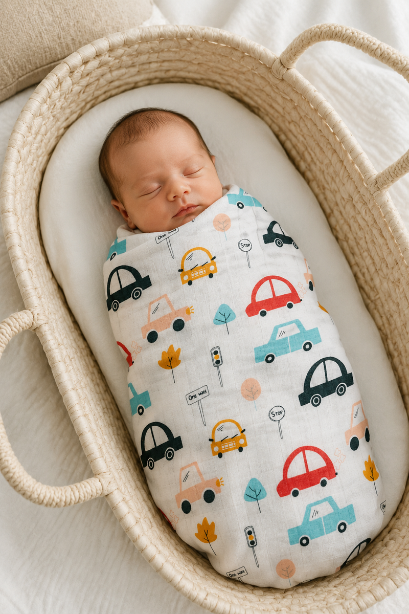 Muslin Swaddle for Infants 100 X 120 Cms - Cars