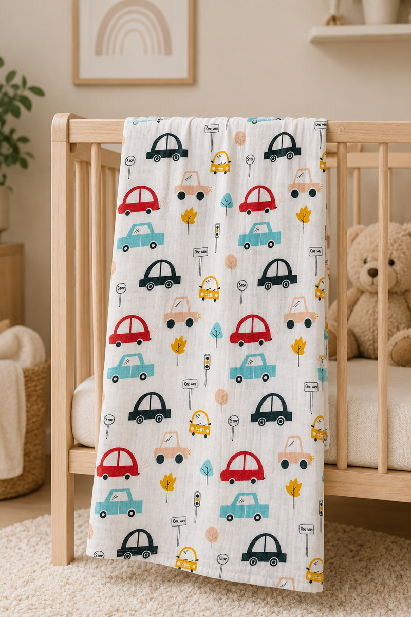 Muslin Swaddle for Infants 100 X 120 Cms - Cars