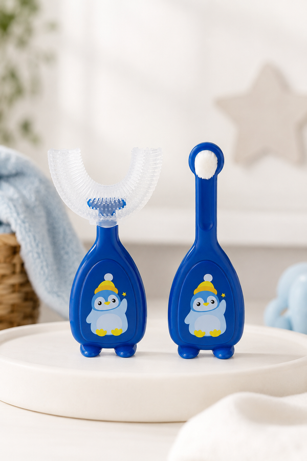 Soft Tooth Brush and Tongue Cleaner - Blue Penguin