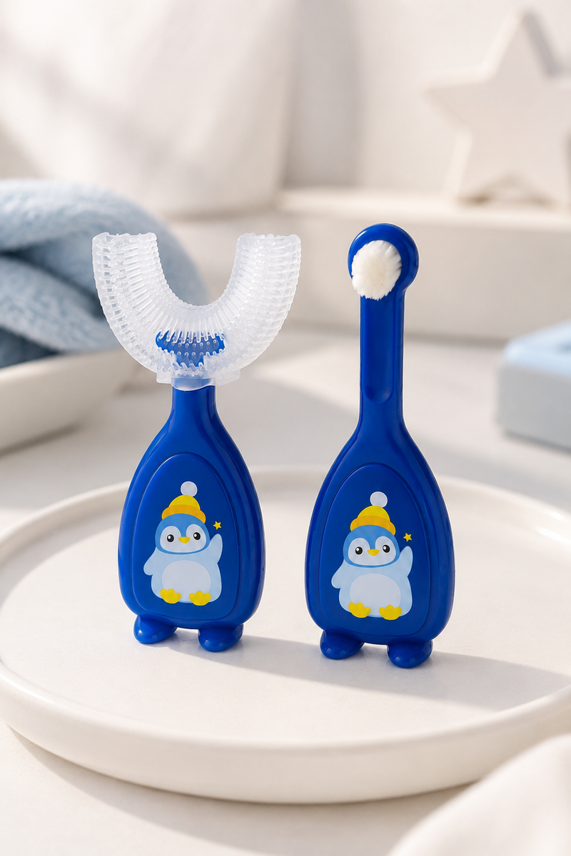 Soft Tooth Brush and Tongue Cleaner - Blue Penguin